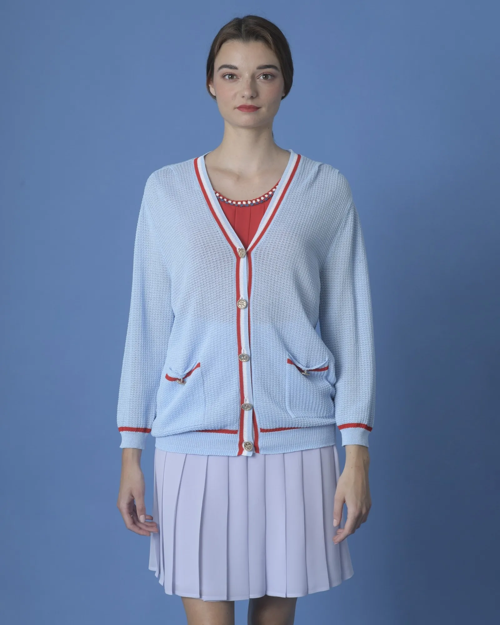 Cardigan en maille bleue Edward Achour