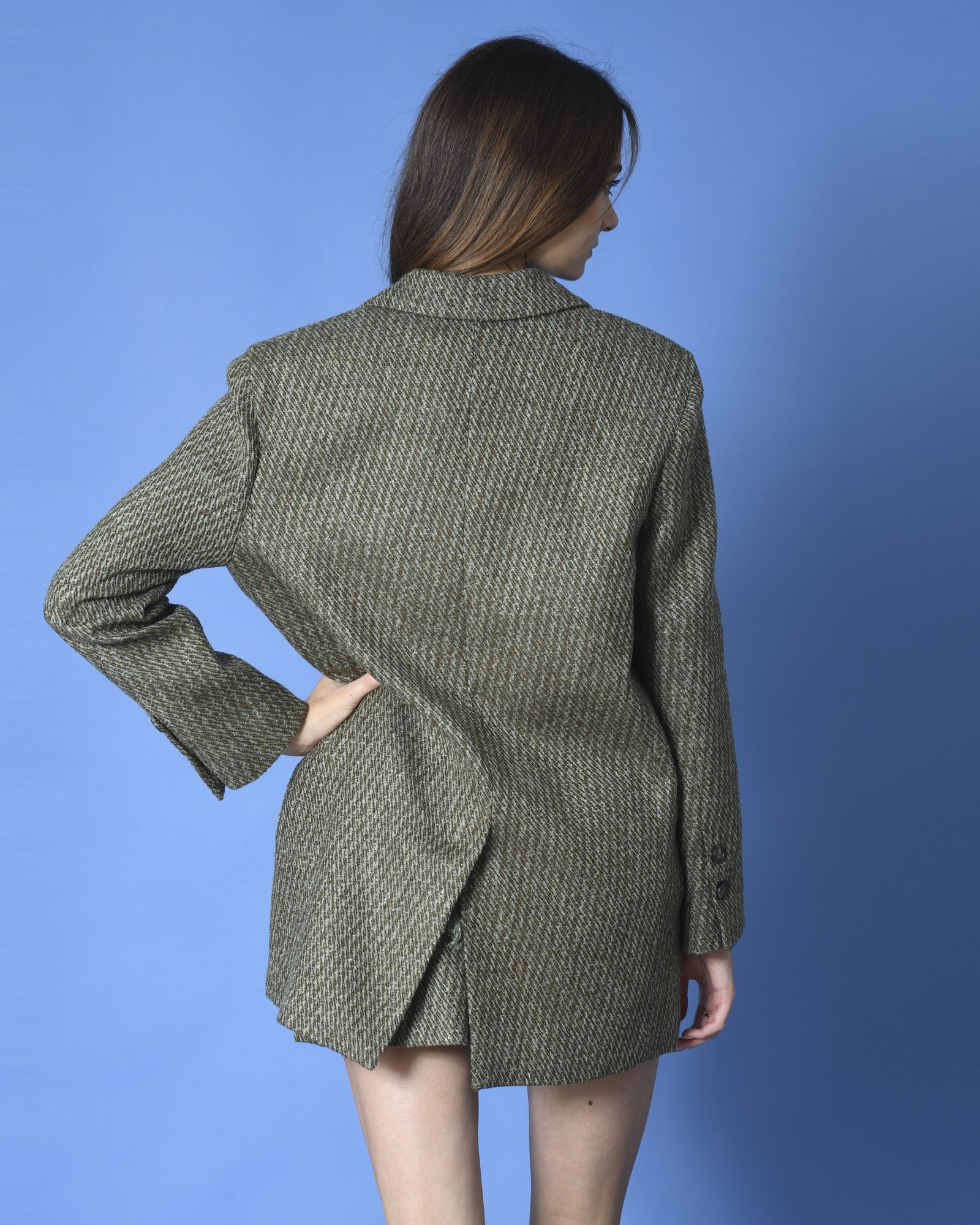Veste Blazer Classique Pour Femme En Laine - Taille 4 (XS), Couleur Verte, Occasion Très Bon état