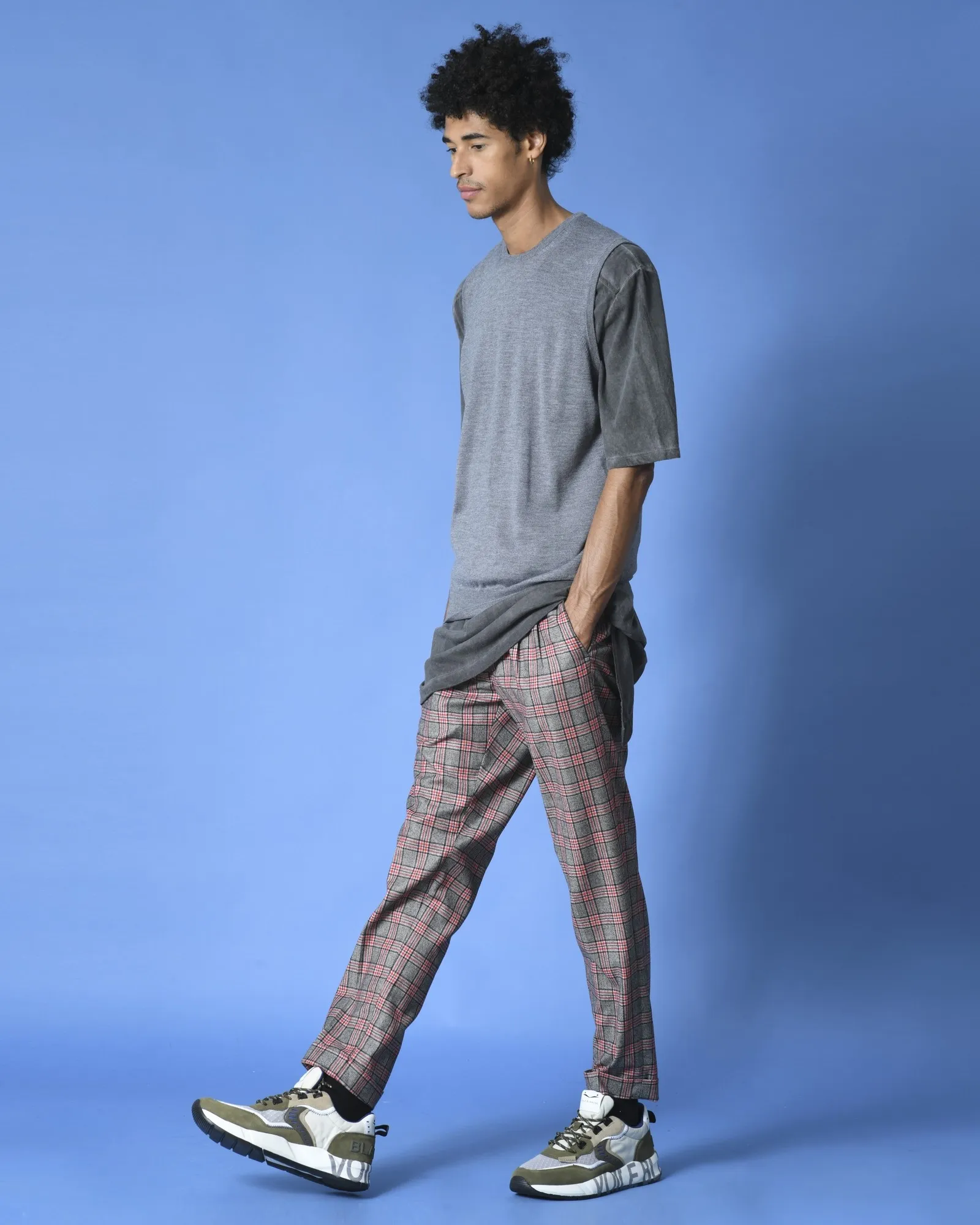 Pantalon Habillé Homme Tallia En Laine à Carreaux Marine - Taille 34x30, Coupe Mince, Neuf Avec étiquettes