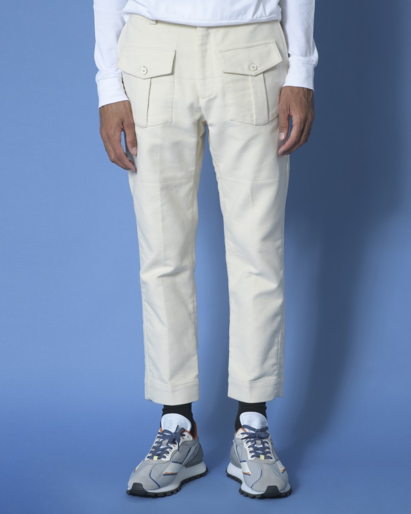 Pantalon beige en coton à poches à rabats Gabriele Pasini