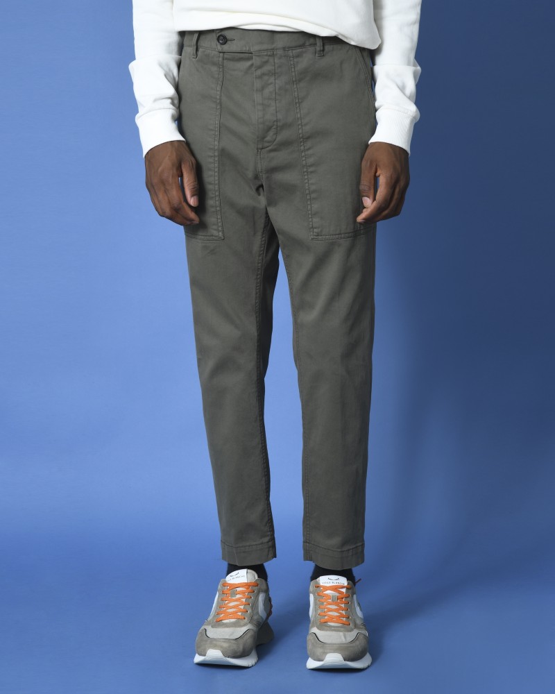 Pantalon en coton kaki à poches cargos Ly Adams