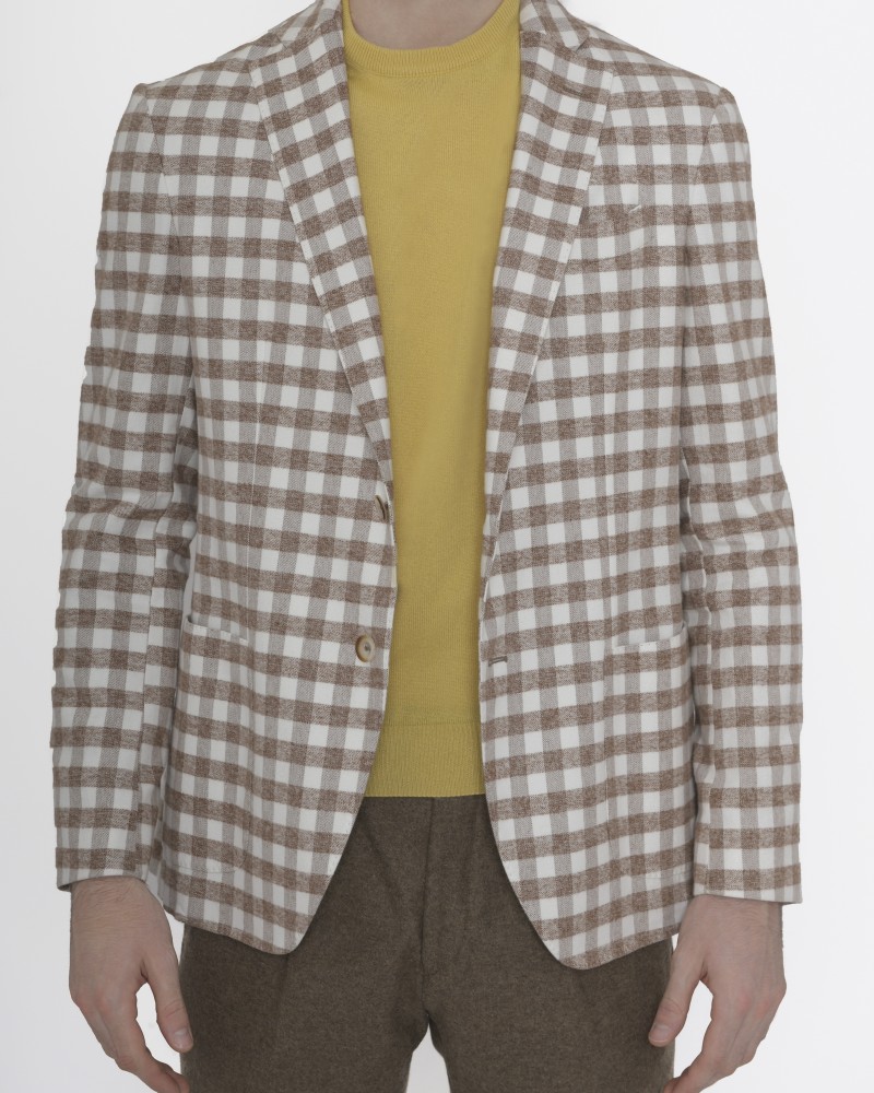 Veste tailleur à carreaux marron et blanc Fugàto