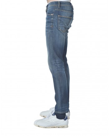 Jean denim délavé détail bordure de poche orange 3D