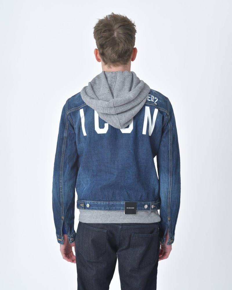 Veste jean / Denim motif "ICON" dos à capuche molleton Dsquared2