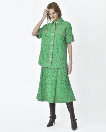 Jupe d'ensemble ajourée vert et rose Edward Achour