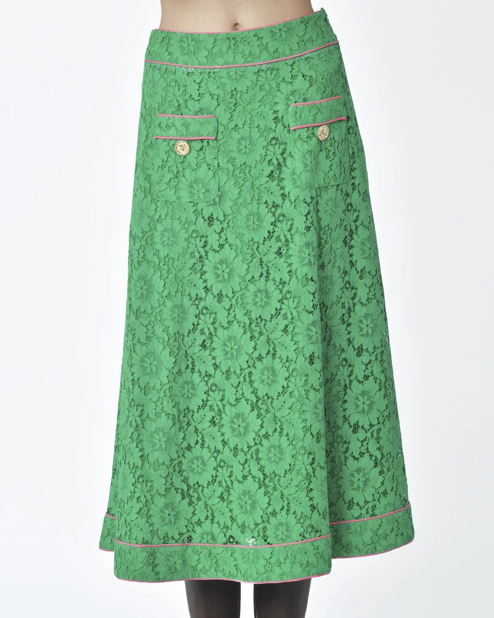 Jupe d'ensemble ajourée vert et rose Edward Achour