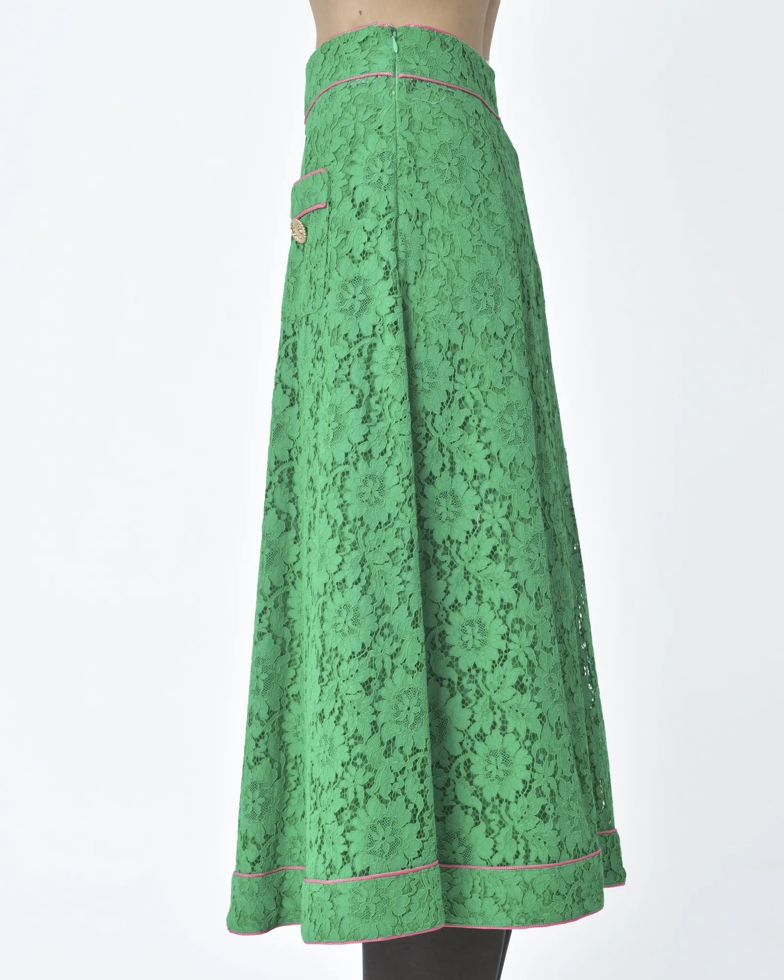 Jupe d'ensemble ajourée vert et rose Edward Achour