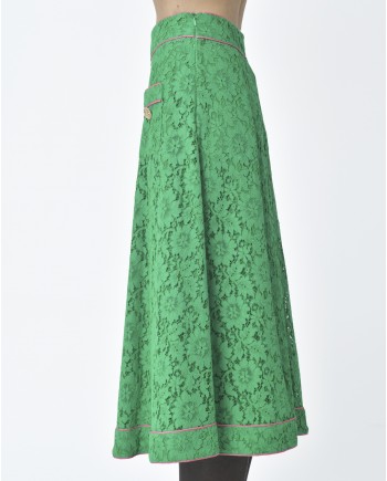 Jupe d'ensemble ajourée vert et rose Edward Achour