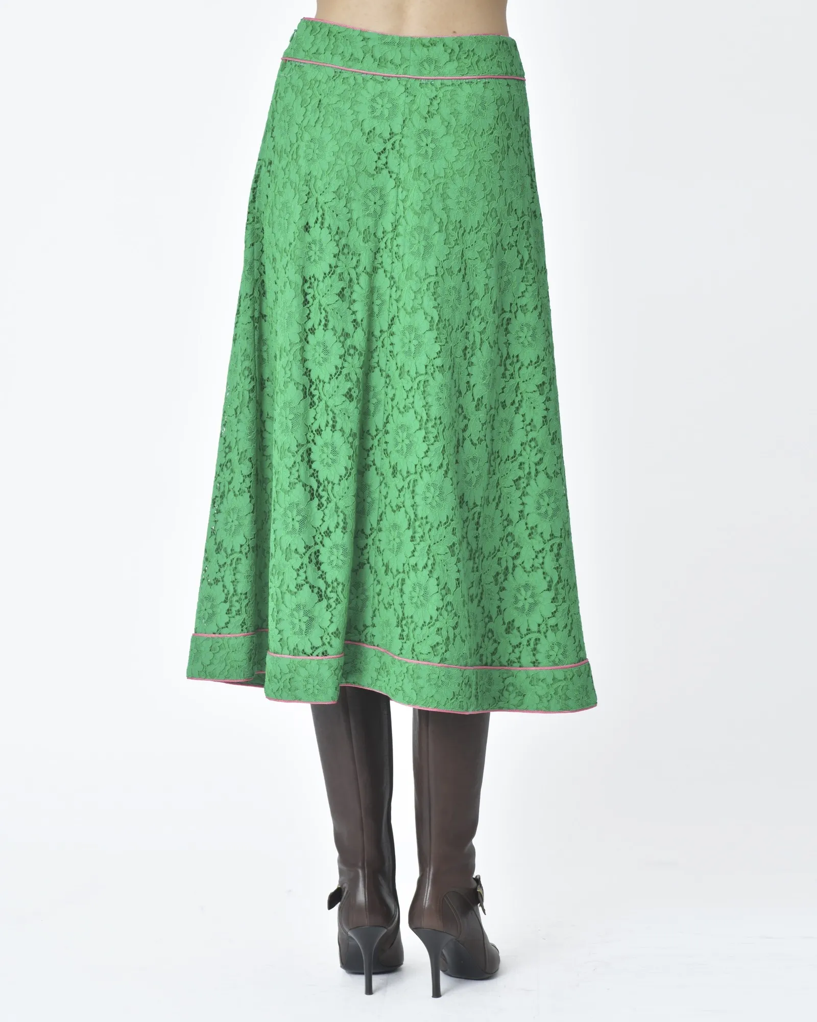 Jupe d'ensemble ajourée vert et rose Edward Achour