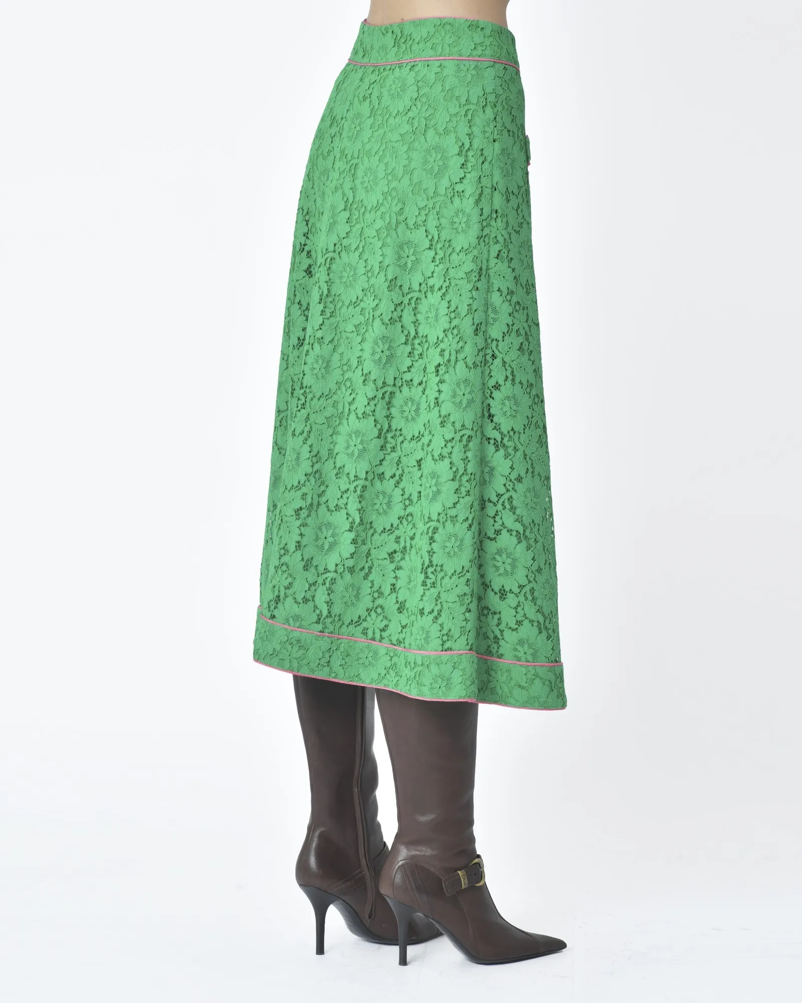 Jupe d'ensemble ajourée vert et rose Edward Achour