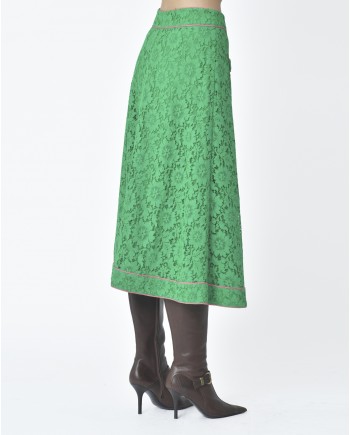 Jupe d'ensemble ajourée vert et rose Edward Achour