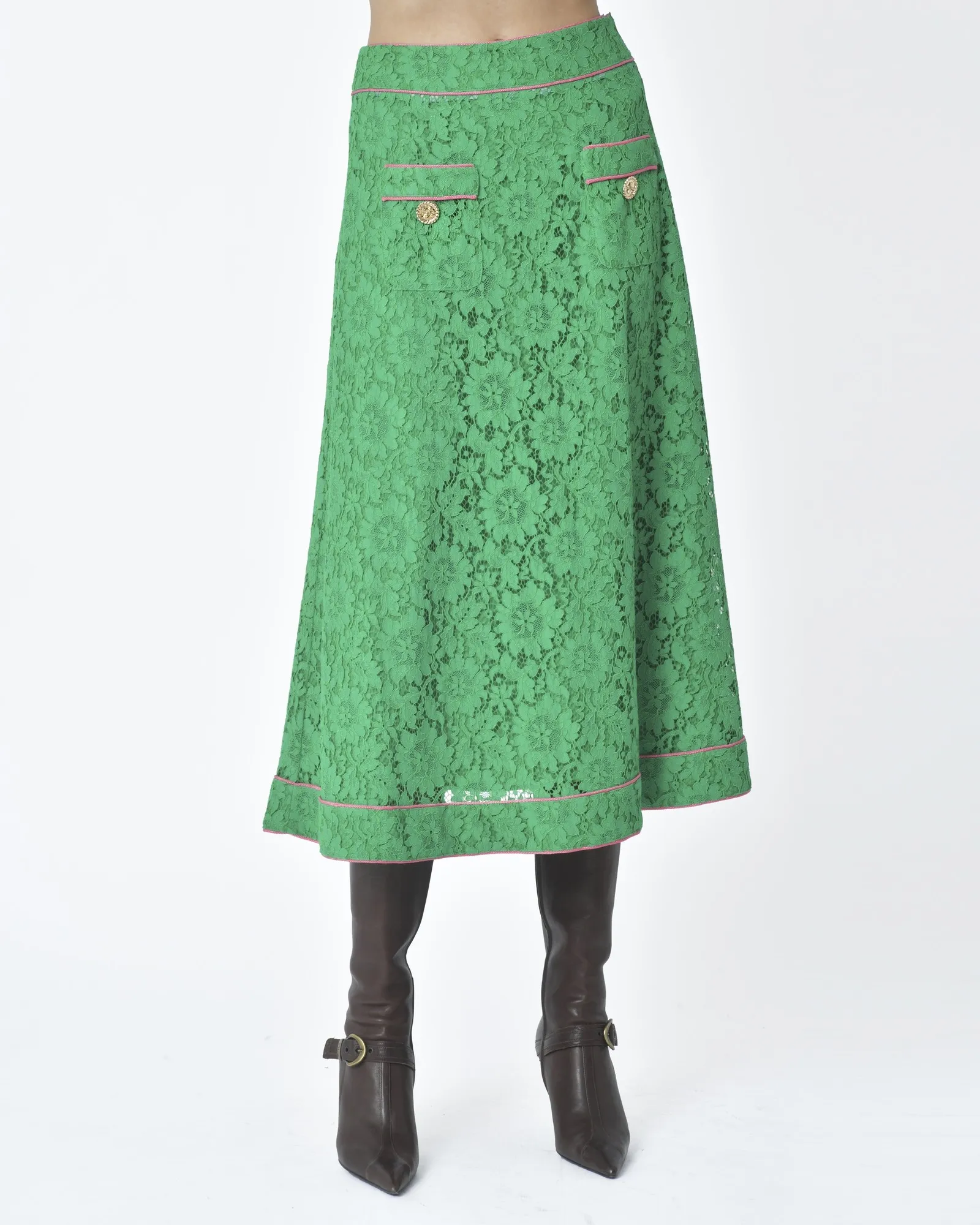 Jupe d'ensemble ajourée vert et rose Edward Achour