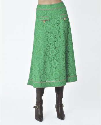 Jupe d'ensemble ajourée vert et rose Edward Achour