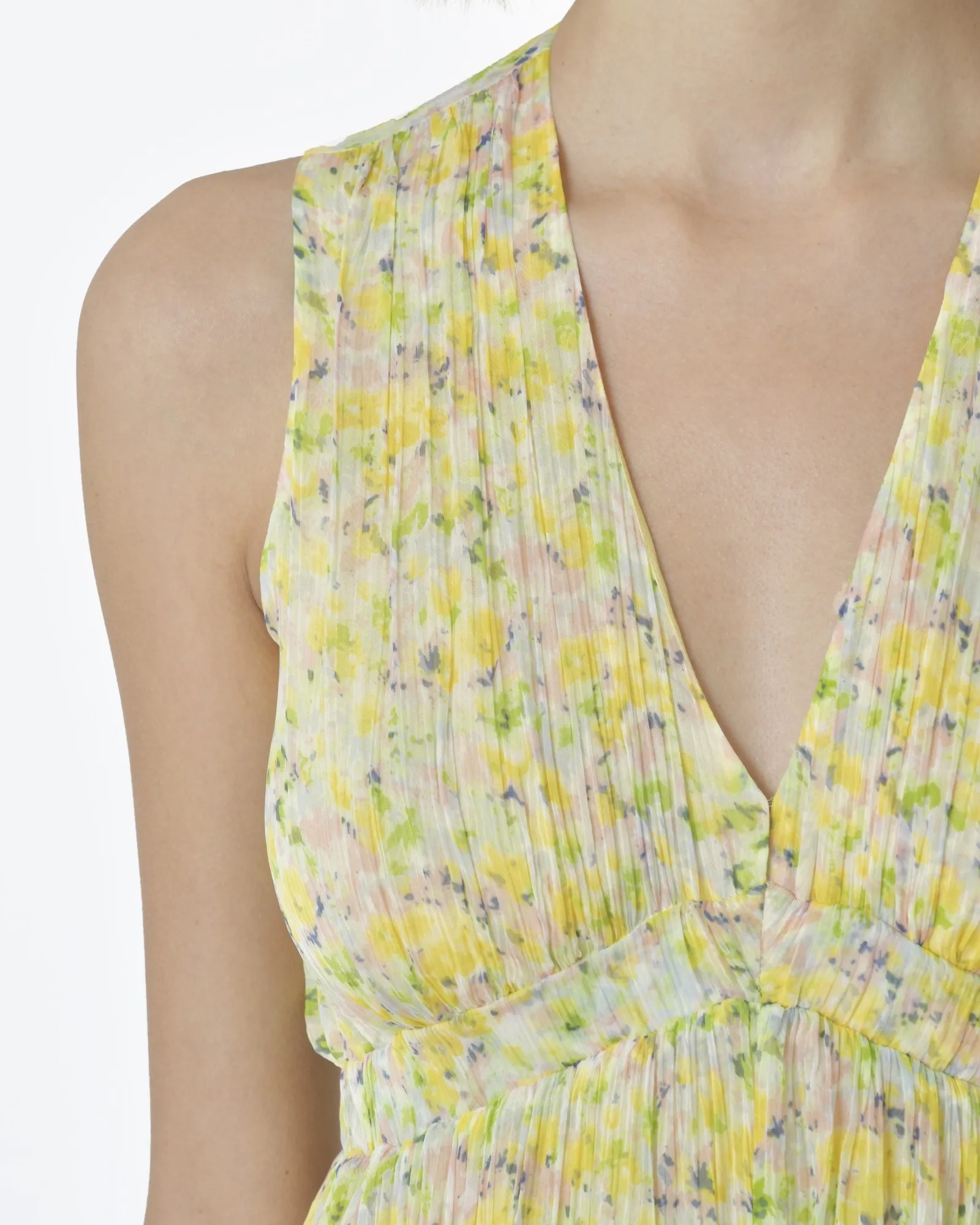 Robe sans manches jaune fleurie Idano