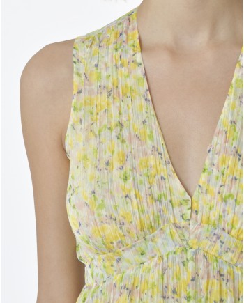 Robe sans manches jaune fleurie Idano