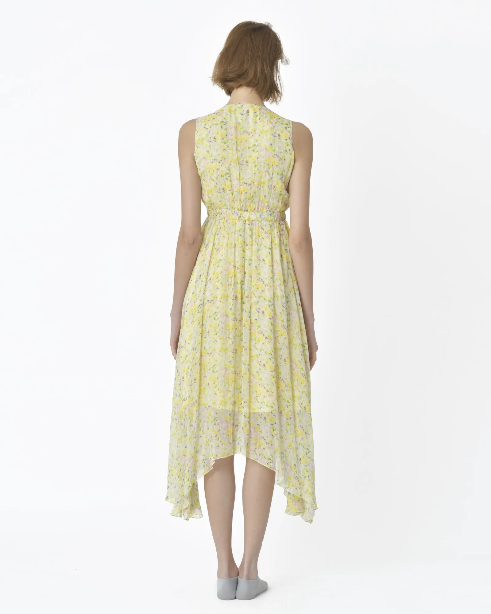 Robe sans manches jaune fleurie Idano