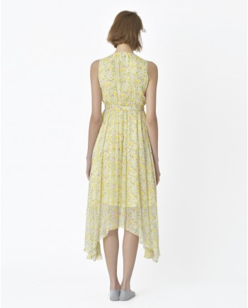 Robe sans manches jaune fleurie Idano