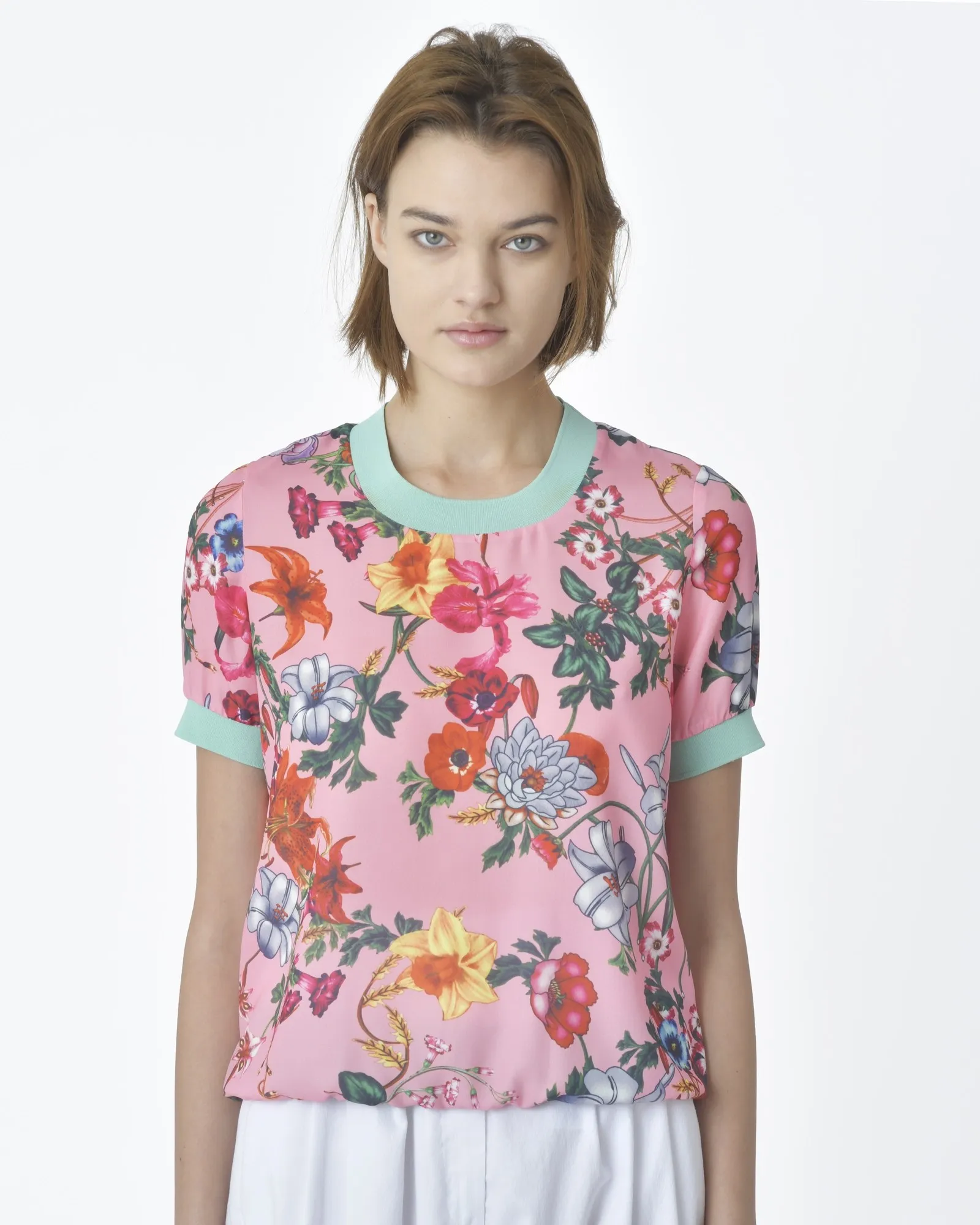 Top rose à motif fleurs Edward Achour 