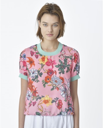 Top rose à motif fleurs Edward Achour 