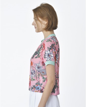 Top rose à motif fleurs Edward Achour 