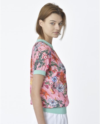 Top rose à motif fleurs Edward Achour 