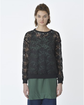 Sweat noir en dentelles John Richmond