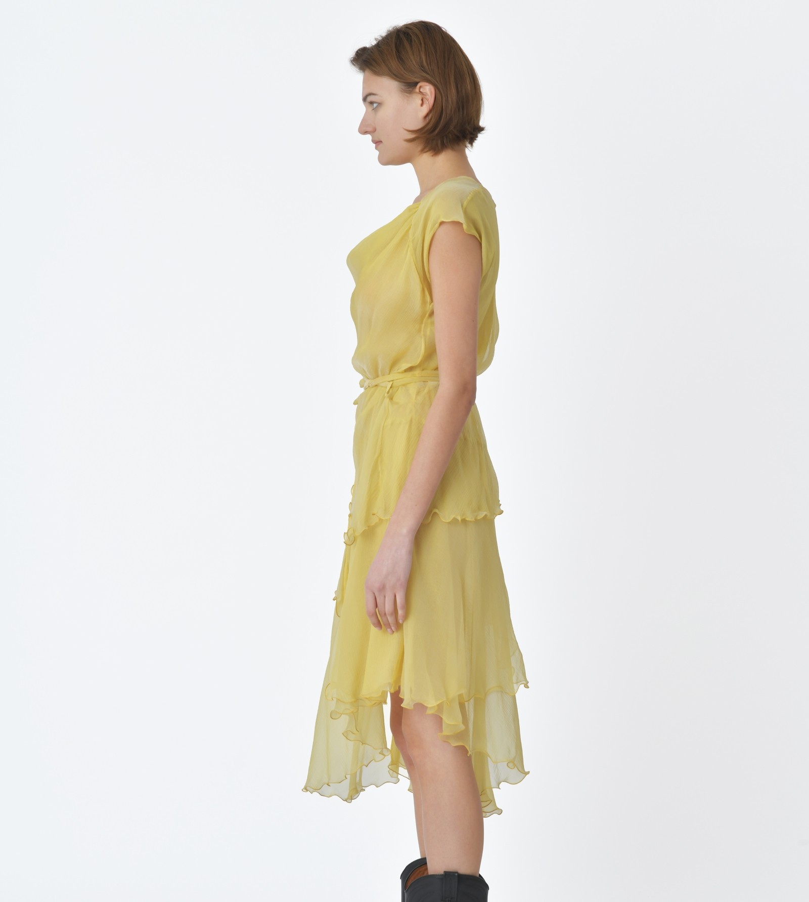 Robe Femme Grace Dresses Jaune Vert Marron - Style Fit & Flare à Manches Courtes, Longueur Longue, Occasion Très Bon état