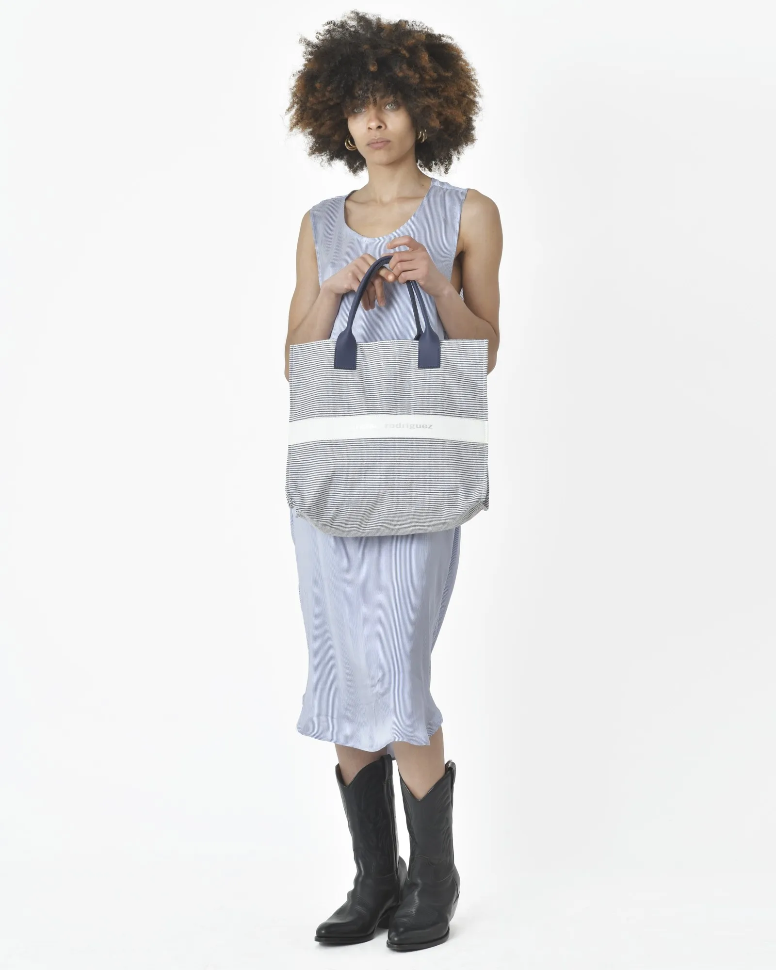 Tote bag fines rayures bleues blanc Narciso Rodriguez