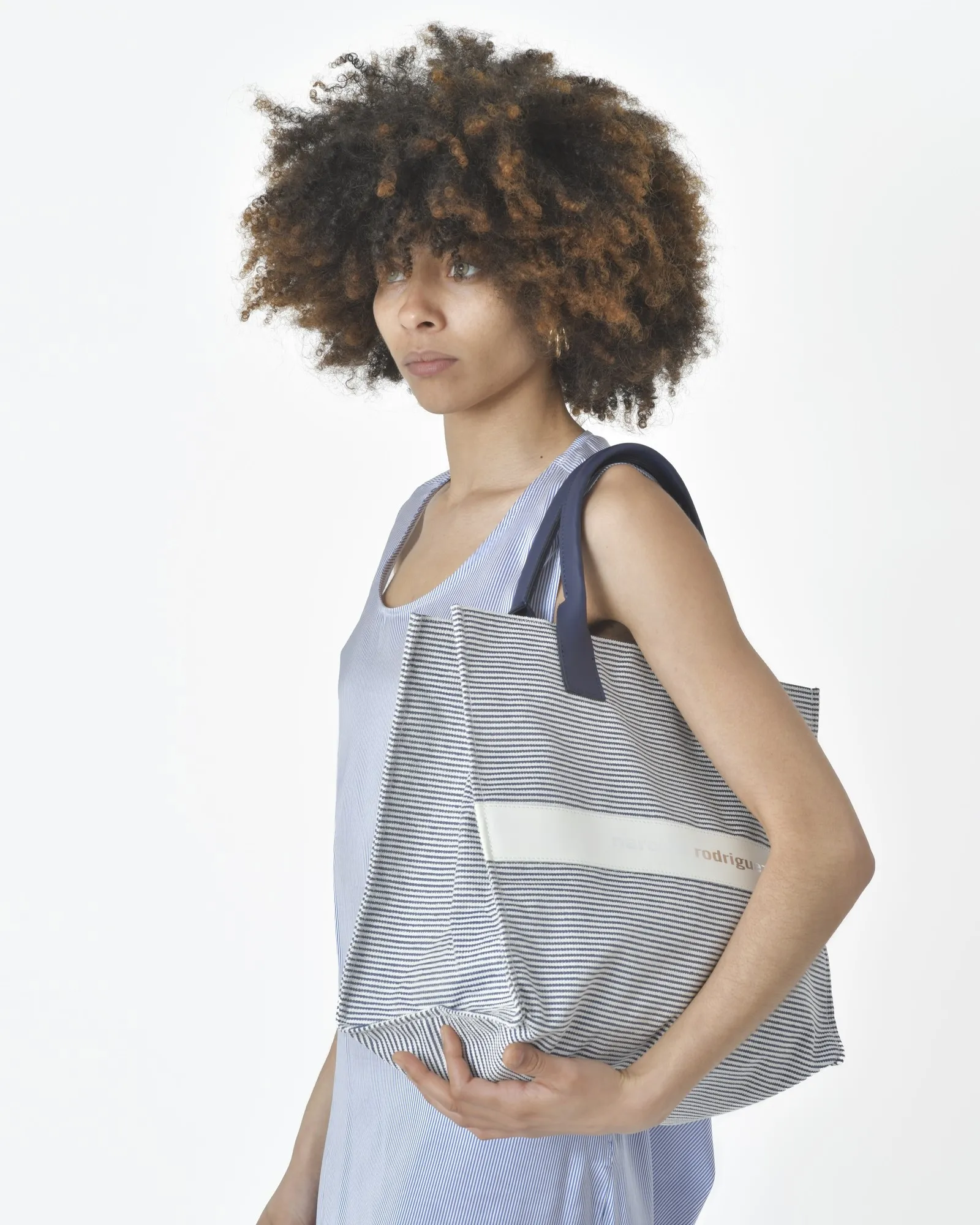 Tote bag fines rayures bleues blanc Narciso Rodriguez