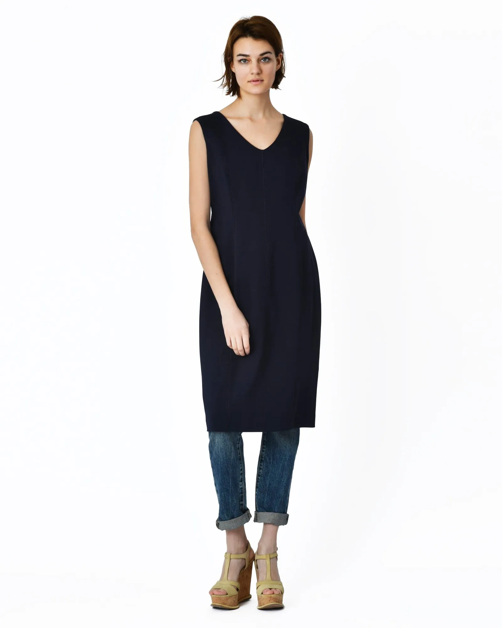 Robe moulante bleue col V Maria Grazia Severi 