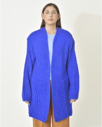 Cardigan tricot en mohair mélangé bleu Emma White