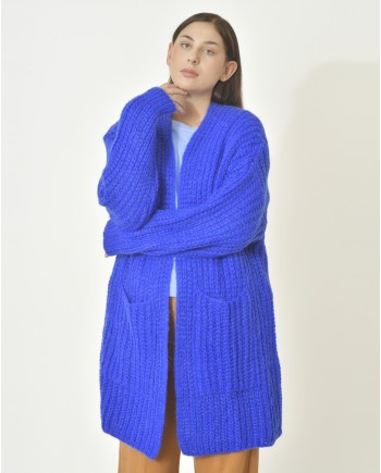 Cardigan tricot en mohair mélangé bleu Emma White