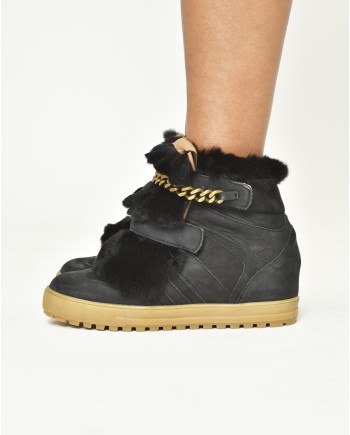 Bottines en daim et fourrure noire Serafini 