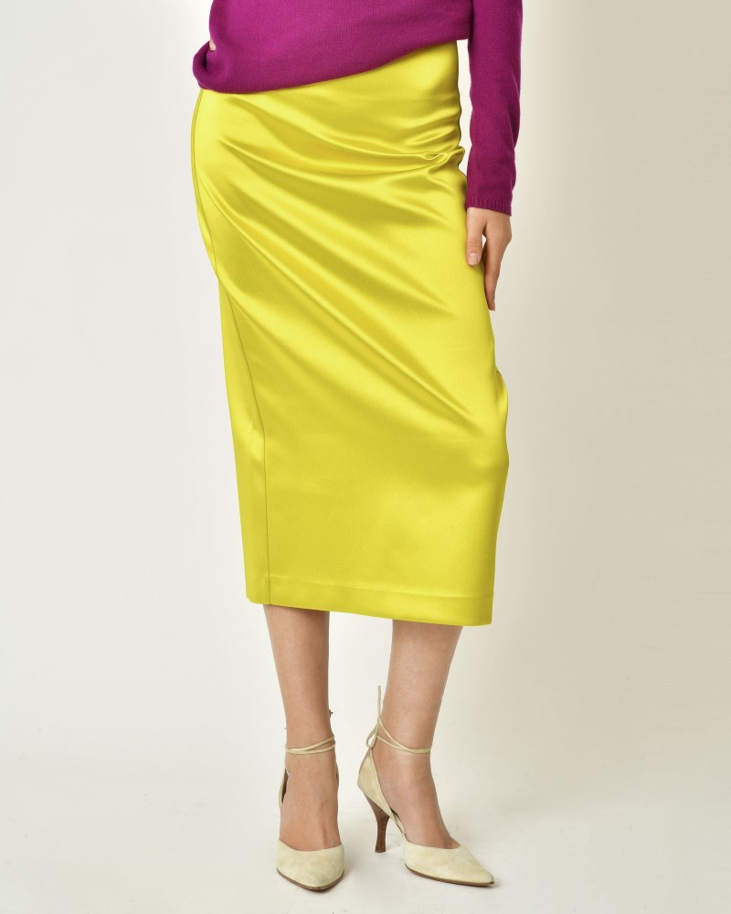 Jupe crayon en satin jaune Parosh