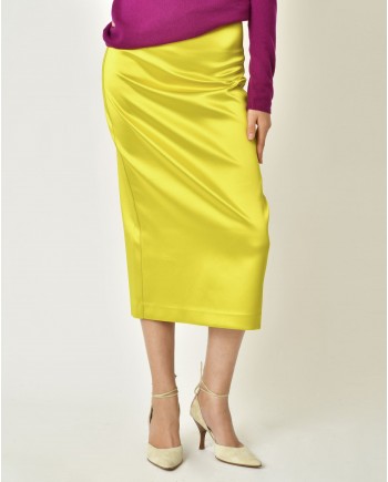 Jupe crayon en satin jaune Parosh