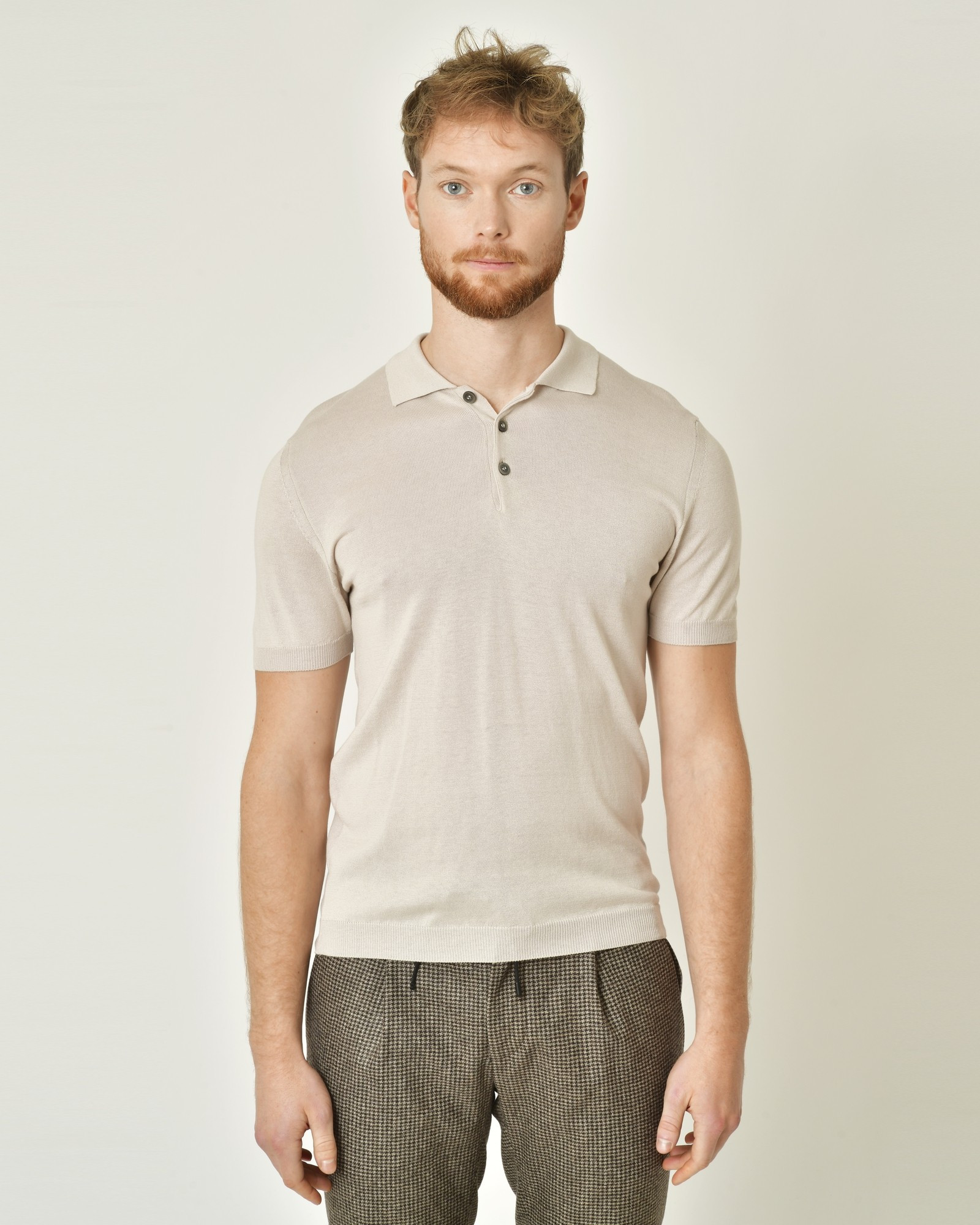 Polo en soie et coton beige Neck 