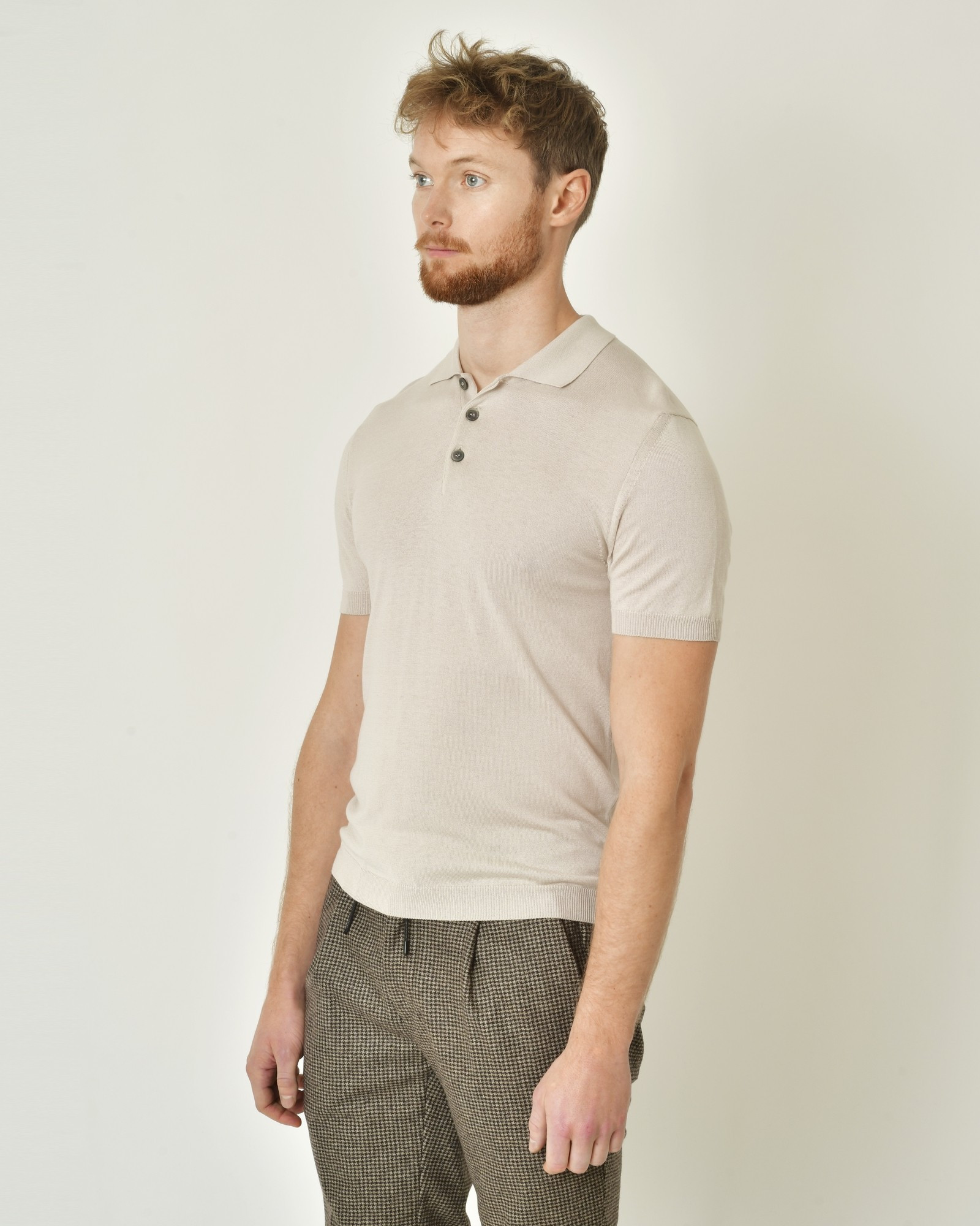 Polo en soie et coton beige Neck 