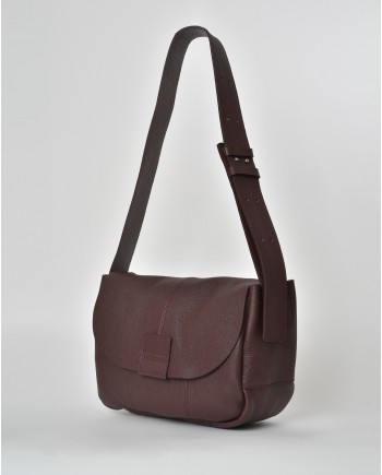 Sac porté épaule en cuir texturé bordeaux Falorni 