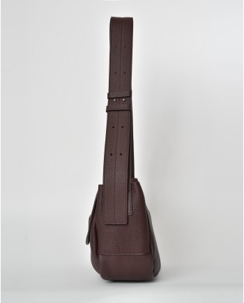 Sac porté épaule en cuir texturé bordeaux Falorni 