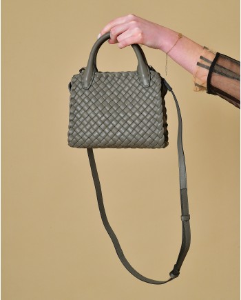 Sac à main en cuir tressé gris Falorni
