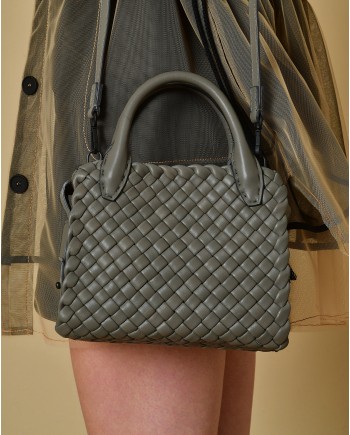 Sac à main en cuir tressé gris Falorni