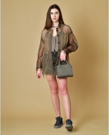 Sac à main en cuir tressé gris Falorni