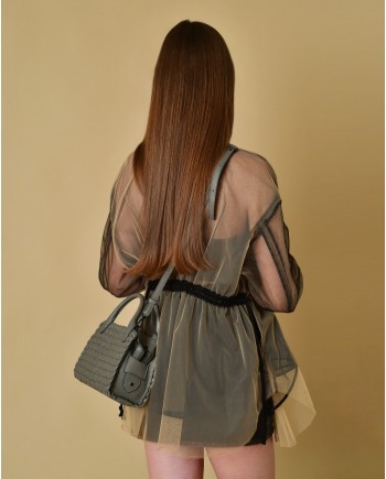 Sac à main en cuir tressé gris Falorni