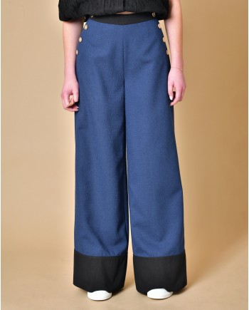 Pantalon bleu marine avec boutons dorés Edward Achour