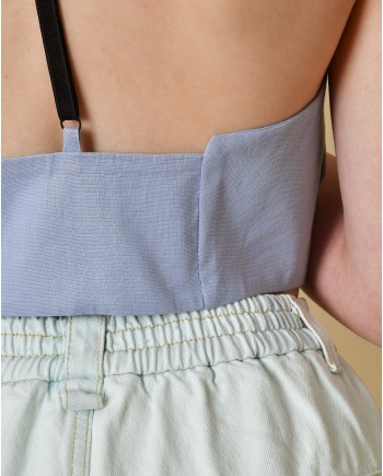 Gilet en lin bleu dos nu Tela