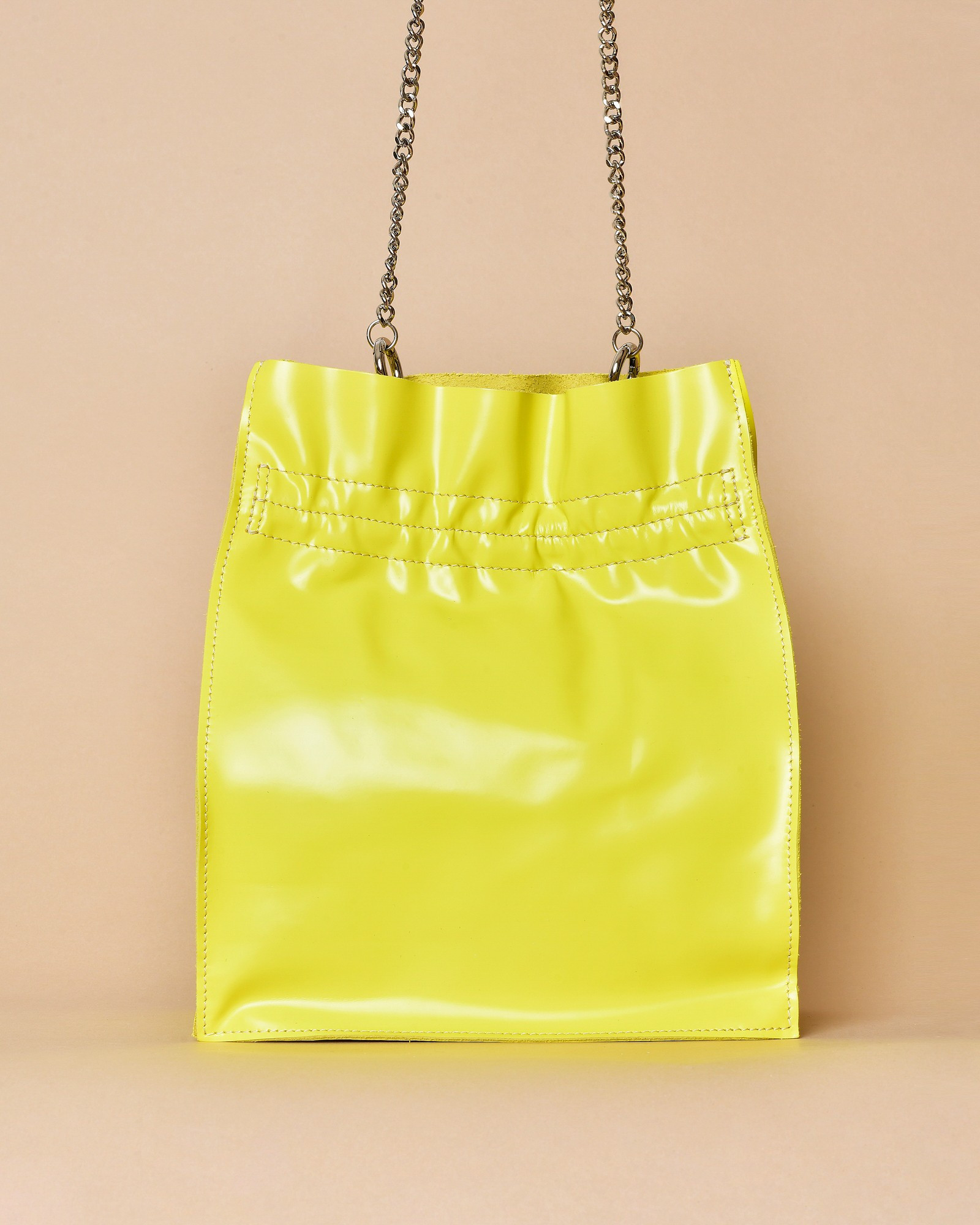 Sac à main jaune mimosa en cuir surpiqué Falorni 