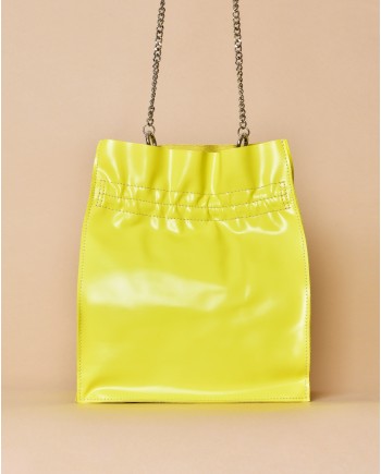 Sac à main jaune mimosa en cuir surpiqué Falorni 