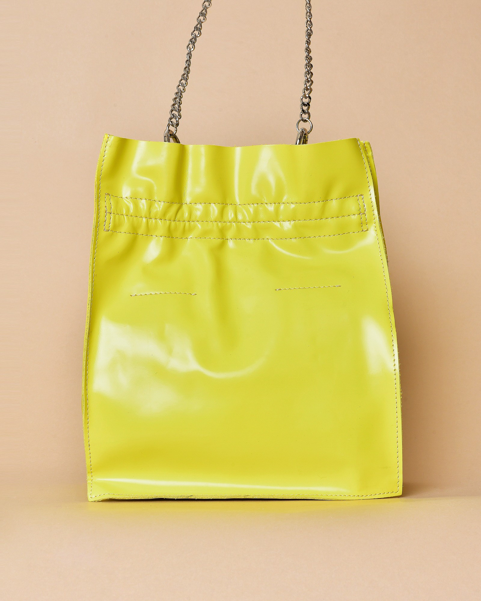 Sac à main jaune mimosa en cuir surpiqué Falorni 