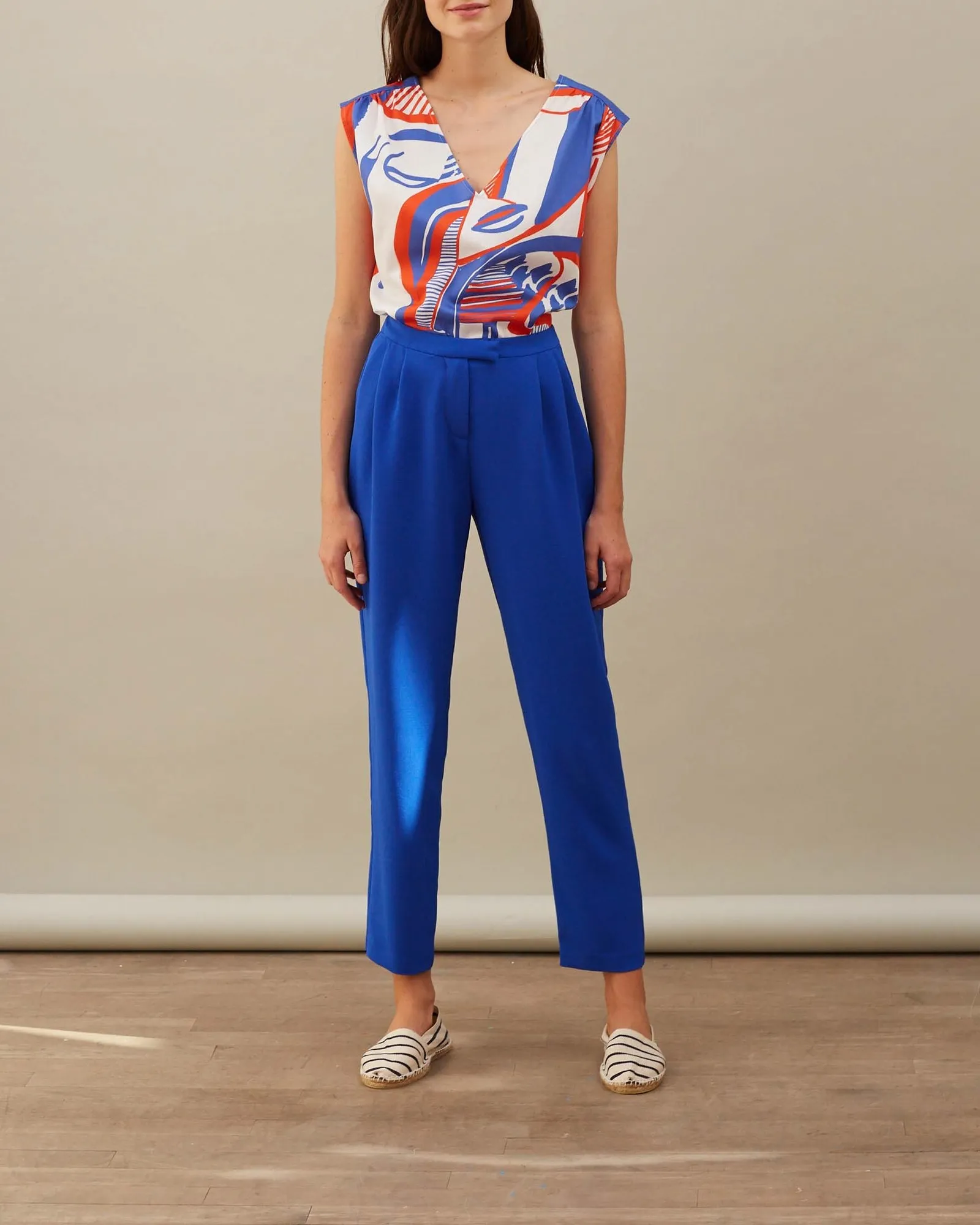 CUPSHE Pantalon Femme Coton Taille Haute Élastique - Pantalon Large Fuselé Poches Plaqué