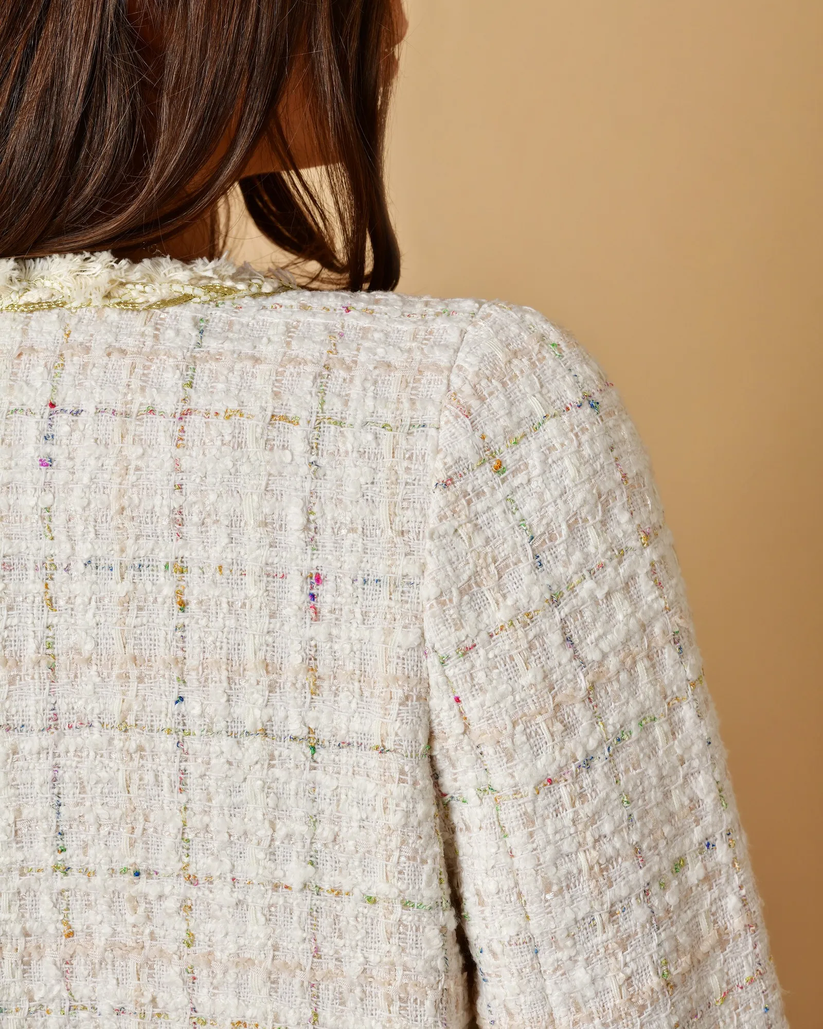 Veste en tweed beige aux fils dorés Edward Achour